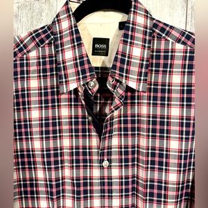 Hugo Boss regular fit black/pink plaid shirt